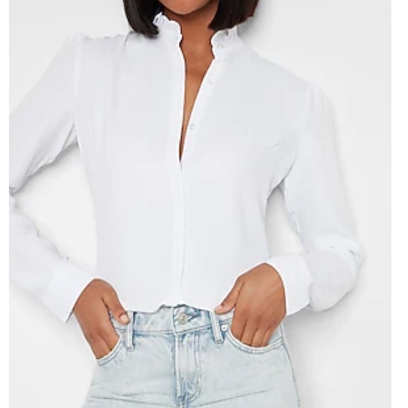 Express Tops - Gorgeous White Ruffle High Neck Collar Blouse XS